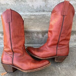 FRYE Vintage Western Mens Boots Cowboy Leather 3811 Cognac Size 11 D USA